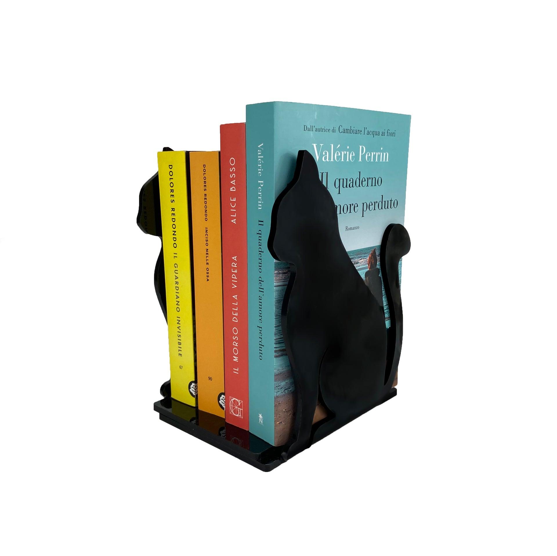 Fermalibri A Forma Di Gatto In Plexiglass Nero - 2 Pezzi DX+SX, 17x20x12 Cm, Made In Italy - Foto 8